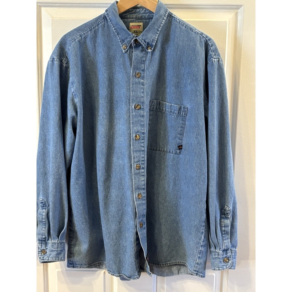 DICKIES Long Sleeve 100% Cotton Denim Button Down Work Shirt Men's Size XL